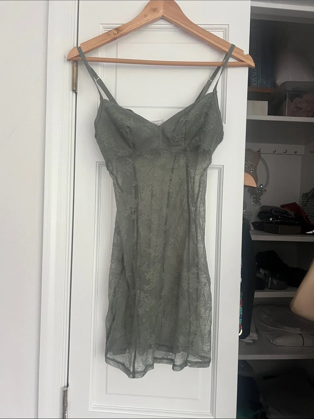 Lace Slip Dress in Sage Green - Picture 1 of 5